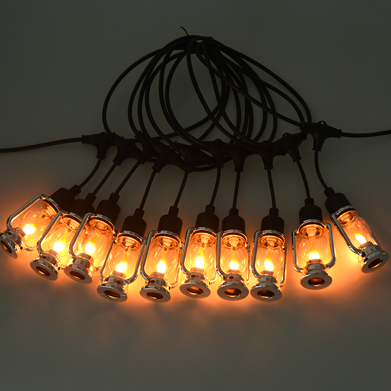 Vintage carriage lantern style flame light string (pilak, 5 metro 10 ilaw)